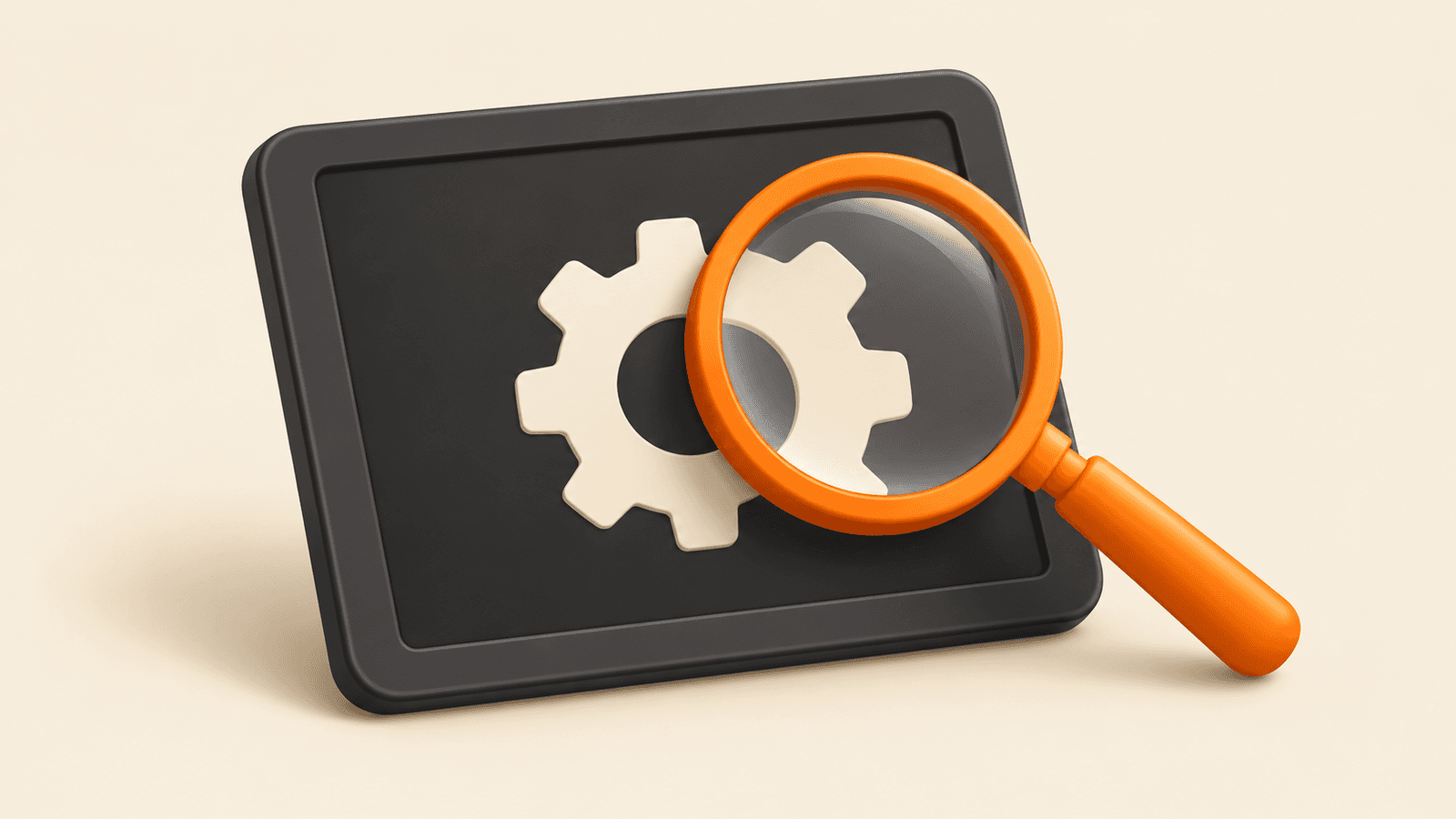 Orange magnifier over charcoal gear tablet